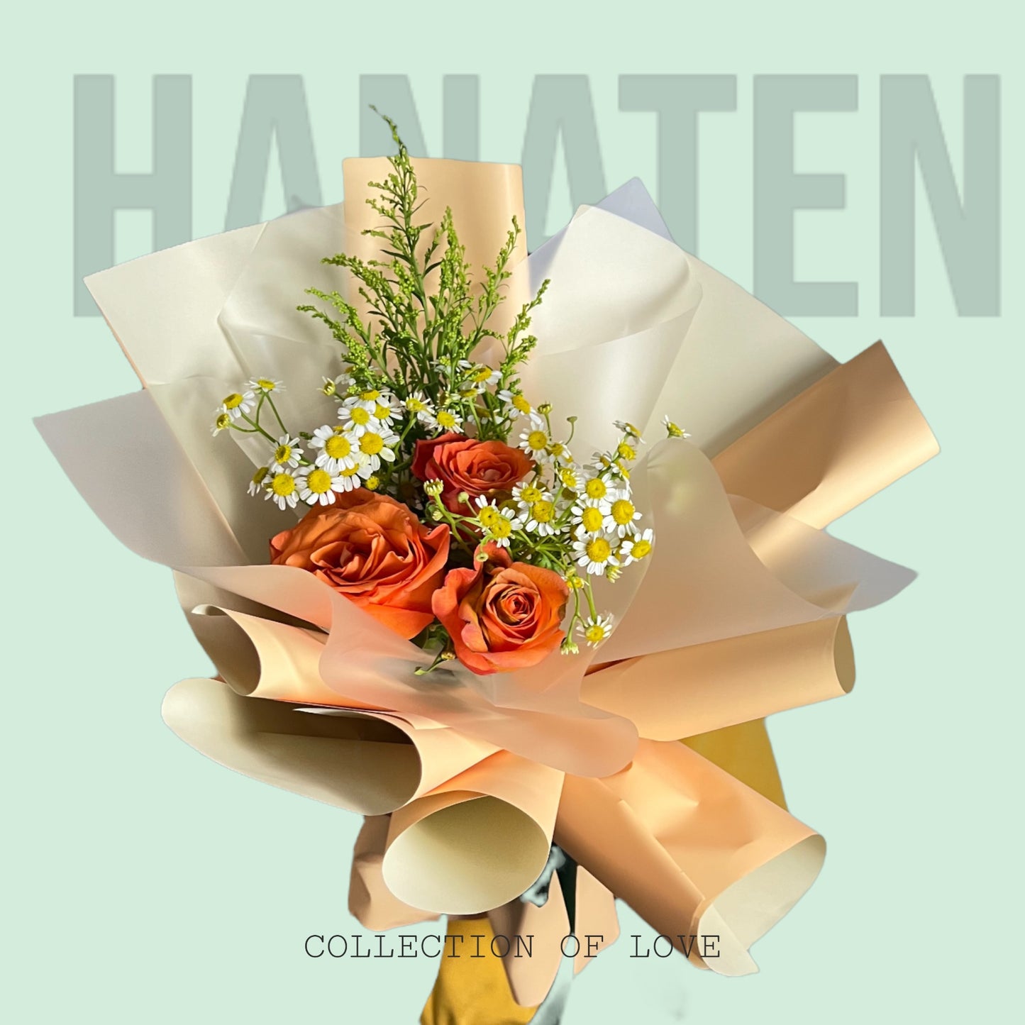 Orange Roses with Chamomile Hand Bouquet