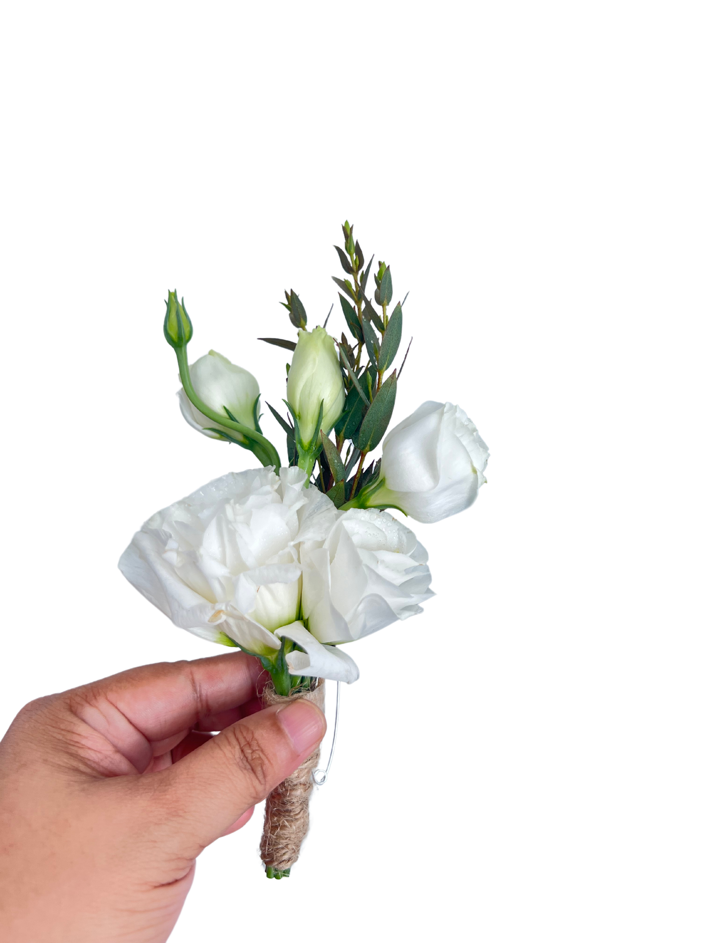 White Eustoma Bridal Bouquet Set with Boutonniere