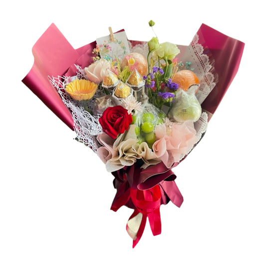 Flowers, Fruits and Chocolate Hand Bouquet
