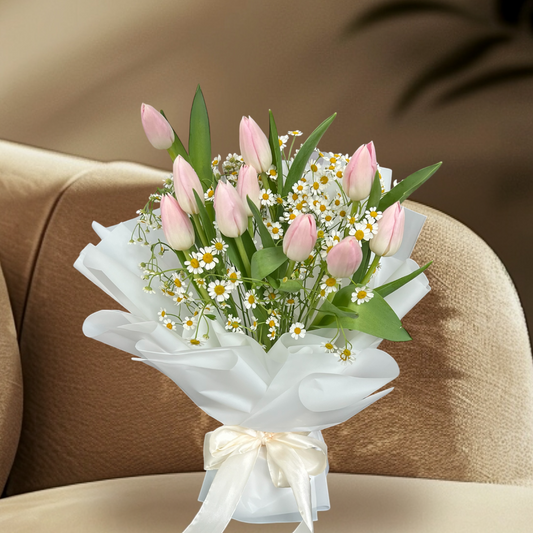 Premium Tulips & Chamomile Bouquet (Pre-Order)