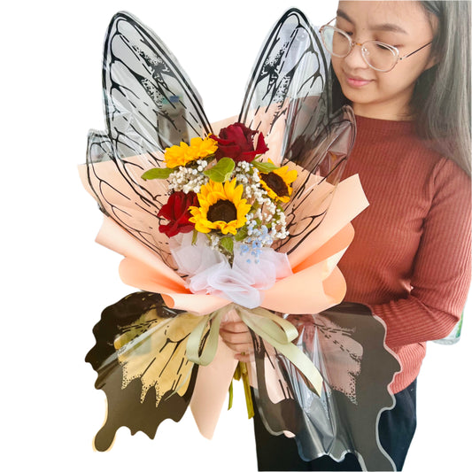 Sunflowers and Roses Butterflies Bouquet