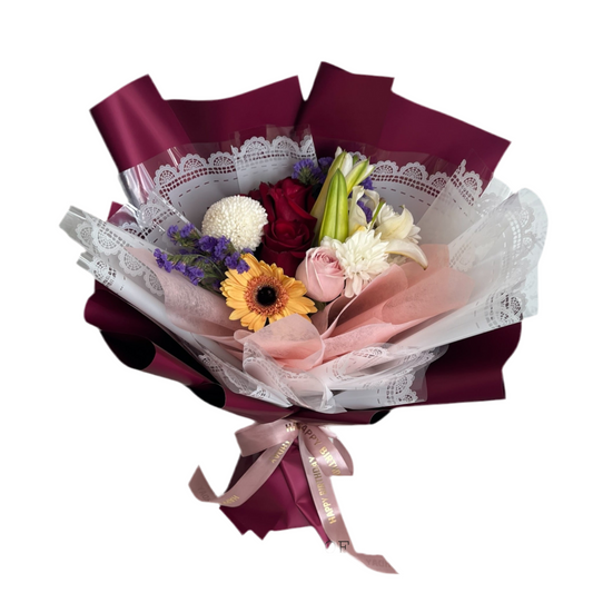 Sweet Maroon Mix Flowers Hand Bouquet