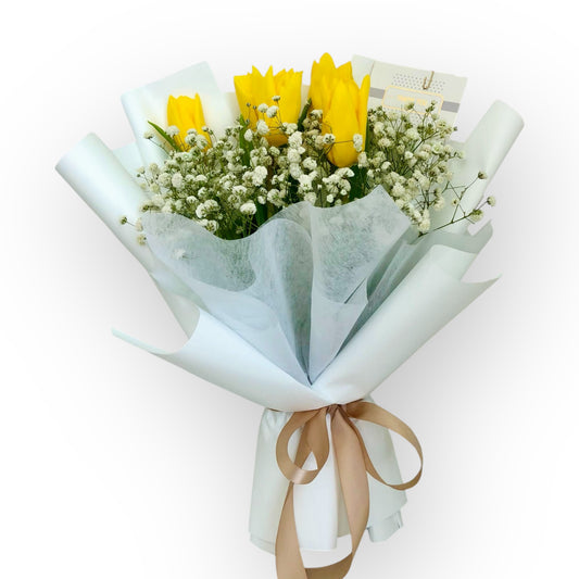 Yellow Tulips With Baby Breath (Pre-Order)
