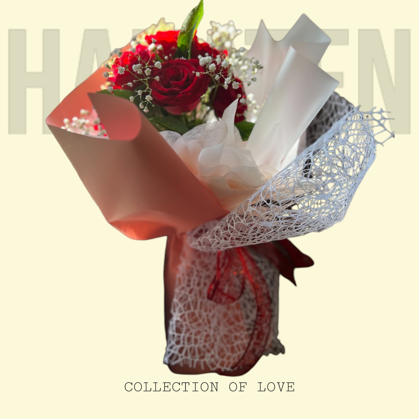 Romantic Red Roses In Lace Hand Bouquey