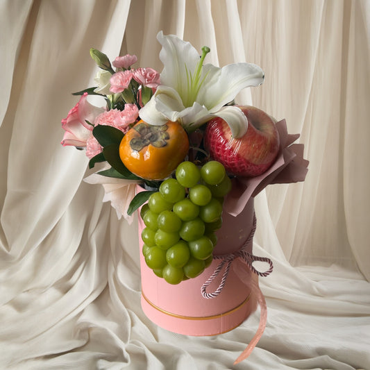 Round Box Fruits and Fresh Flowers