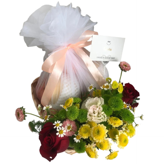 Fresh Fruits & Flowers Basket
