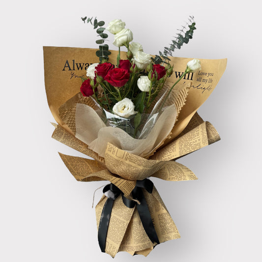 Miss You Love You Red Spray Roses and White Eustoma