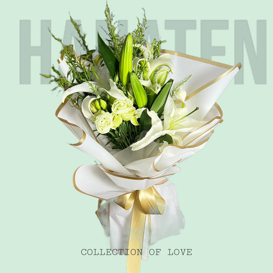 White Lily and Eustoma Hand Bouquet