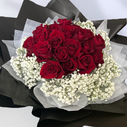 Premium Love - Premium 20 stems Red Rose With Baby Breath