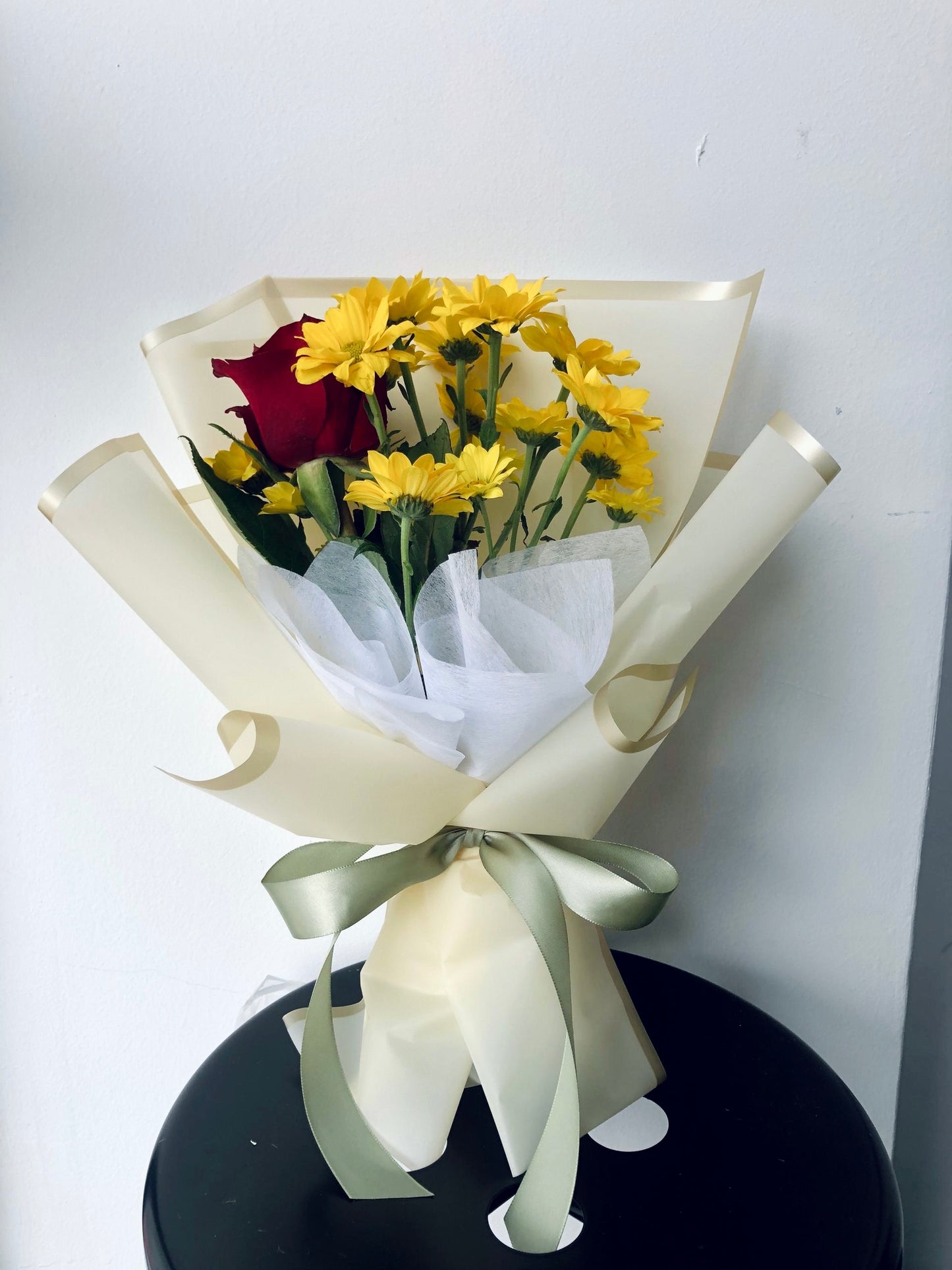 Happy Love Red Rose and Yellow Chrysanthemum
